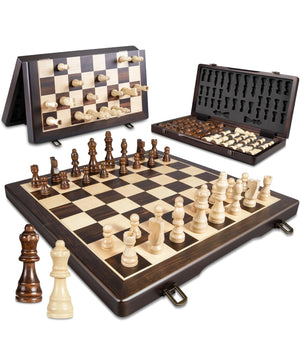 الشطرنج المغناطيسي باللون الخشبي